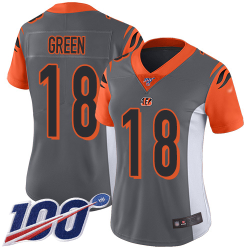 Bengals #18 A.J. Green Silver Women's Stitched Football Limited Inverted Legend 100th Season Jersey Bengals #18 A.J. Green Silver Women's Stitched Football Limited Inverted Legend 100th Season Jersey