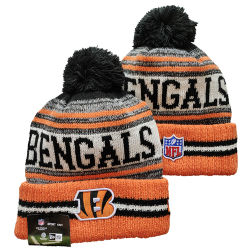 Bengals Team Logo Orange And Gray Pom Cuffed Knit Hat YD