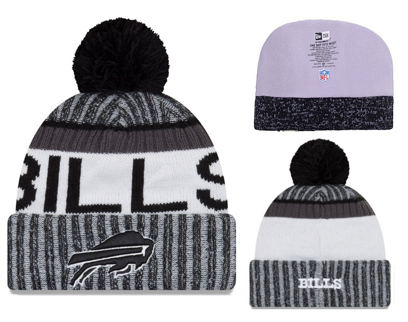Bills Black White 2017 NFL Sideline Pom Knit Hat YD