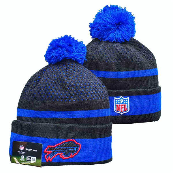 Bills Team Logo Black And Royal Pom Cuffed Knit Hat YD