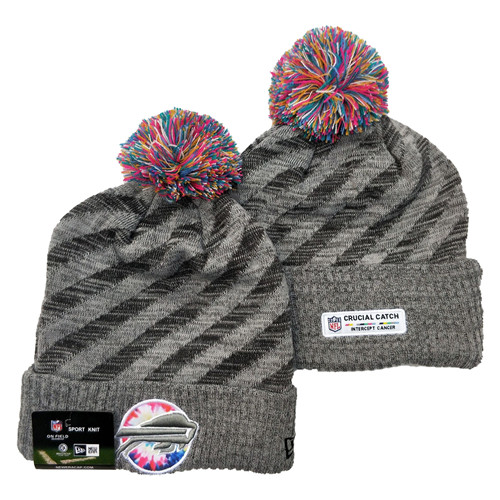 Bills Team Logo Gray 2020 NFL Crucial Catch Sport Pom Cuffed Knit Hat YD