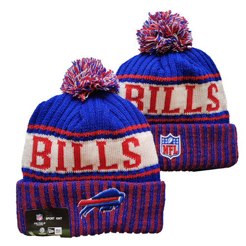 Bills Team Logo Red And Royal Pom Cuffed Knit Hat- YD