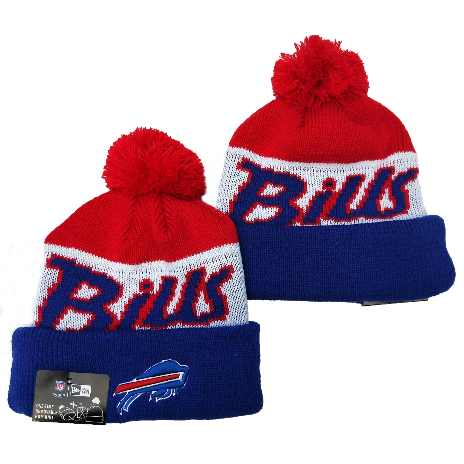 Bills Team Logo Red White Royal Pom Knit Hat YD