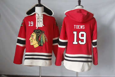 Blackahwks 19 Jonathan Toews Red All Stitched Hooded Sweatshirt