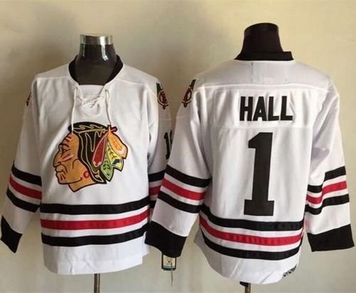 Blackhawks #1 Glenn Hall White CCM Throwback Stitched NHL Jersey