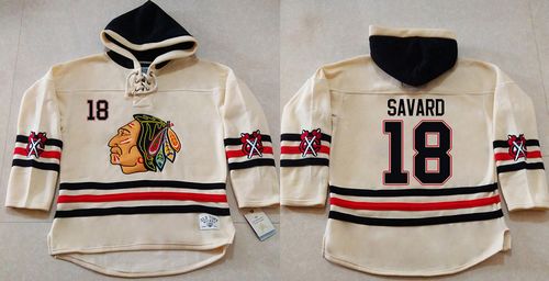 Blackhawks #18 Denis Savard Cream Heavyweight Pullover Hoodie Stitched NHL Jersey Blackhawks #18 Denis Savard Cream Heavyweight Pullover Hoodie Stitched NHL Jersey