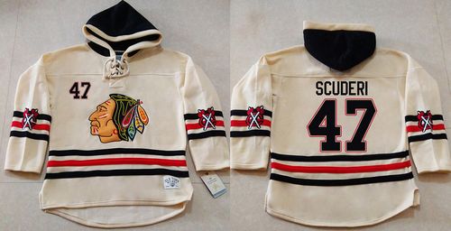 Blackhawks #47 Rob Scuderi Cream Heavyweight Pullover Hoodie Stitched NHL Jersey Blackhawks #47 Rob Scuderi Cream Heavyweight Pullover Hoodie Stitched NHL Jersey