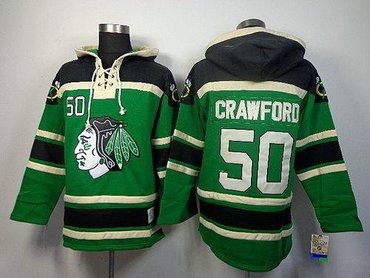 Blackhawks #50 Corey Crawford Green Sawyer Hooded Sweatshirt Stitched