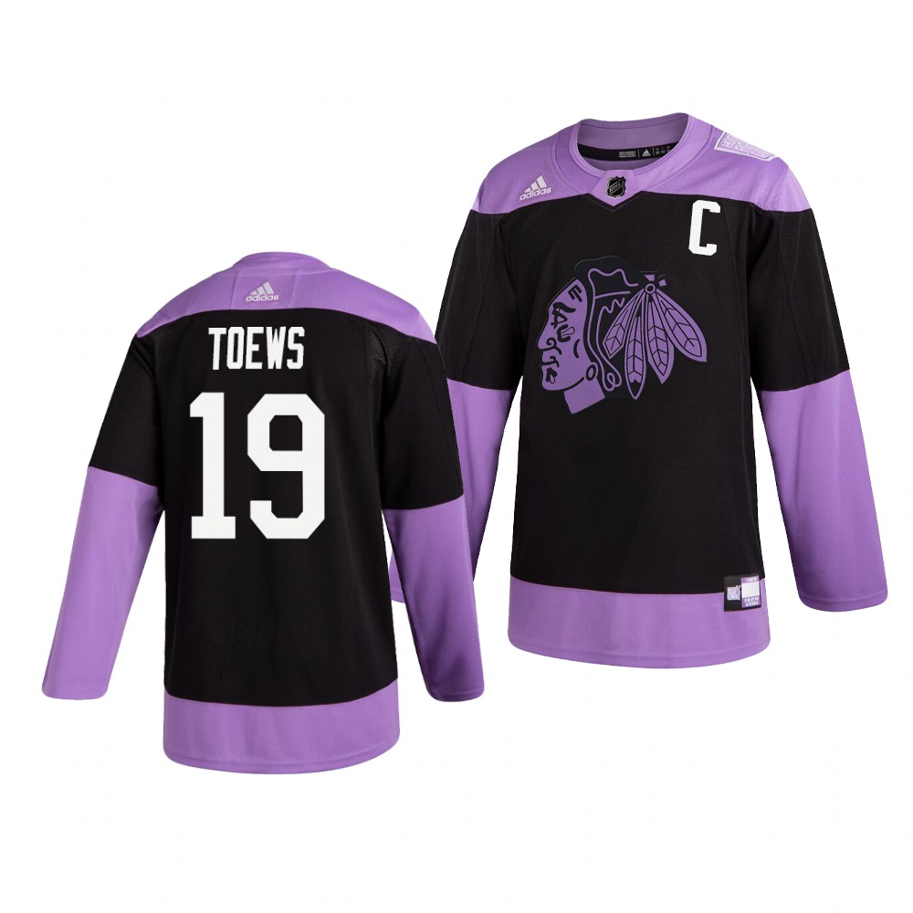 Blackhawks 19 Jonathan Toews Black Purple Hockey Fights Cancer Adidas Jersey Blackhawks 19 Jonathan Toews Black Purple Hockey Fights Cancer Adidas Jersey