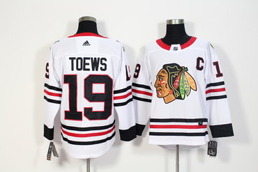 Blackhawks 19 Jonathan Toews White Adidas Jersey