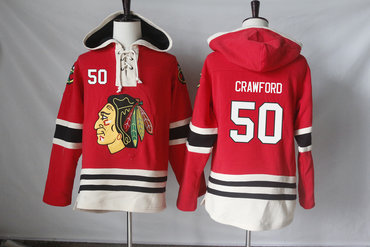 Blackhawks 50 Corey Crawford Red All Stitched Hooded Sweatshirt