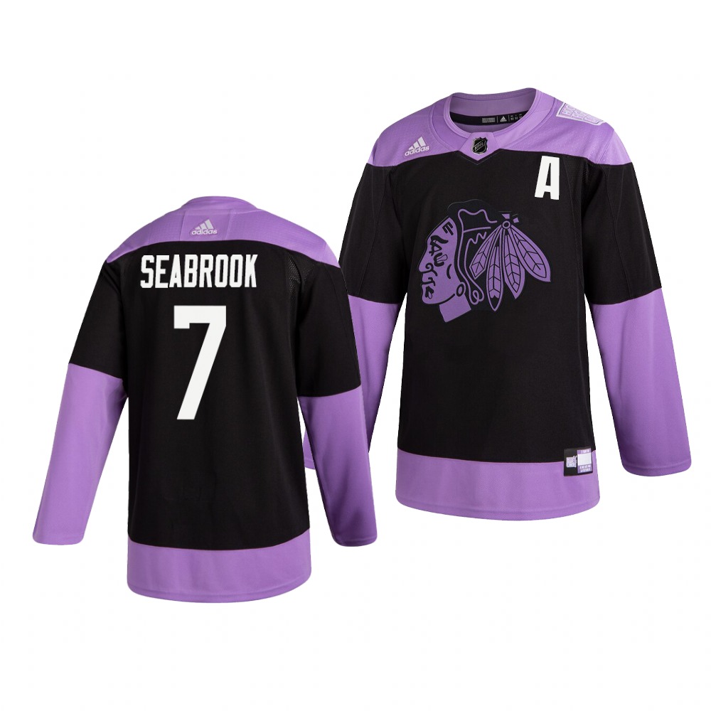 Blackhawks 7 Brent Seabrook Black Purple Hockey Fights Cancer Adidas Jersey Blackhawks 7 Brent Seabrook Black Purple Hockey Fights Cancer Adidas Jersey