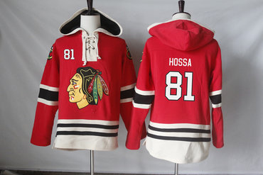 Blackhawks 81 Marian Hossa Red All Stitched Hooded Sweatshirt
