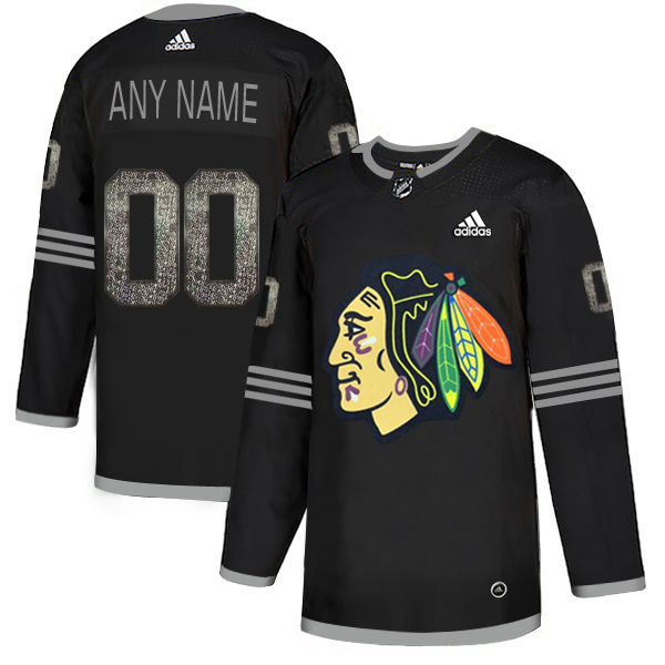 Blackhawks Black Shadow Logo Print Men's Customized Adidas Jersey Blackhawks Black Shadow Logo Print Men's Customized Adidas Jersey