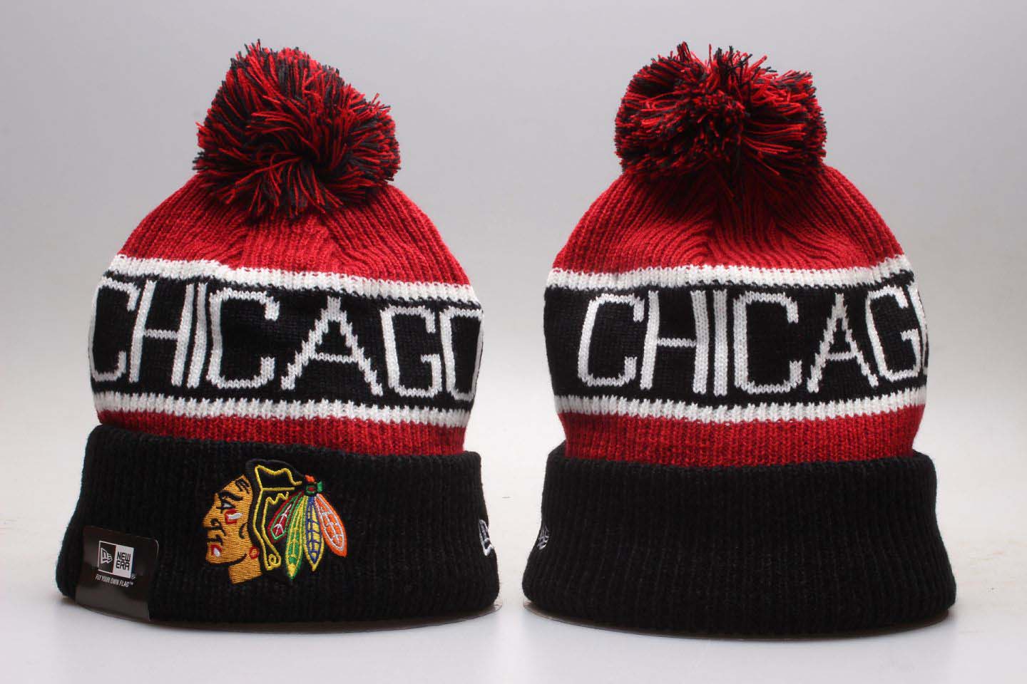 Blackhawks Fresh Logo Black Cuffed Pom Knit Hat YP Blackhawks Fresh Logo Black Cuffed Pom Knit Hat YP