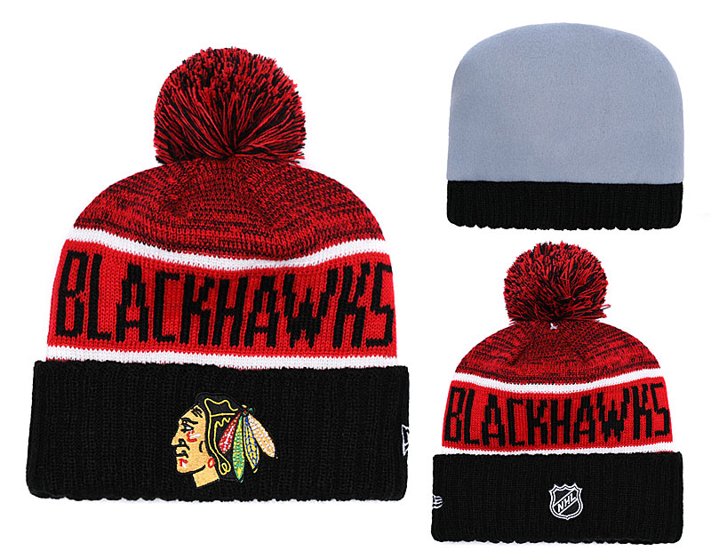 Blackhawks Team Logo Cuffed Knit Hat With Pom YD Blackhawks Team Logo Cuffed Knit Hat With Pom YD