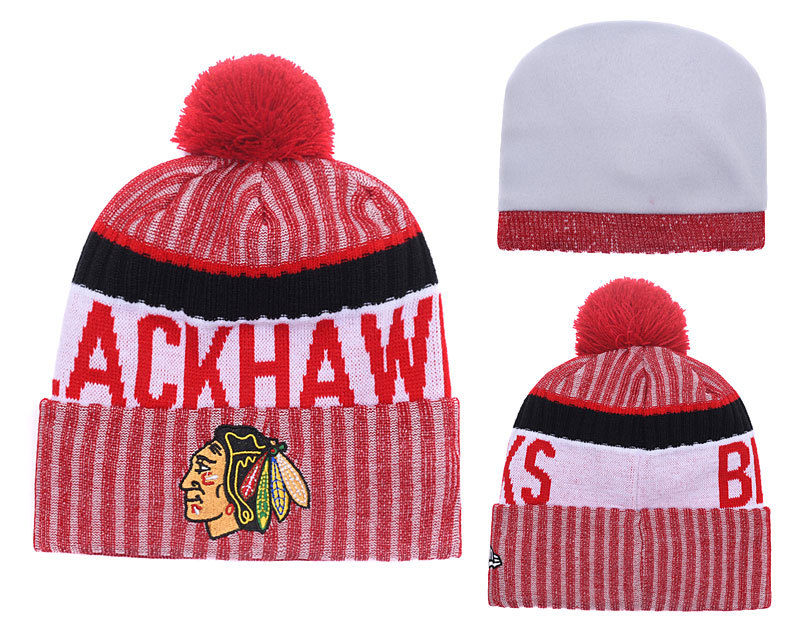 Blackhawks Team Logo Red Cuffed Knit Hat With Pom YD Blackhawks Team Logo Red Cuffed Knit Hat With Pom YD