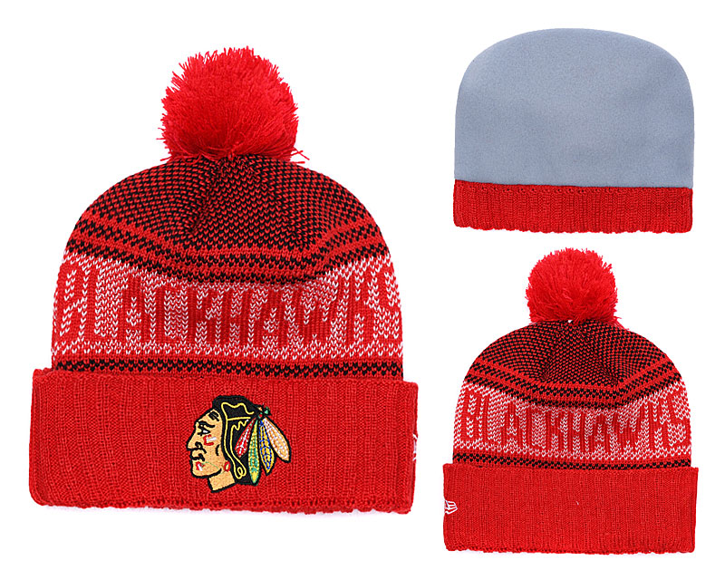 Blackhawks Team Logo Red Pom Knit Hat YD Blackhawks Team Logo Red Pom Knit Hat YD