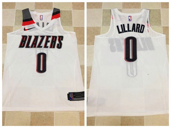 Blazers 0 Damian Lillard White Nike Jersey