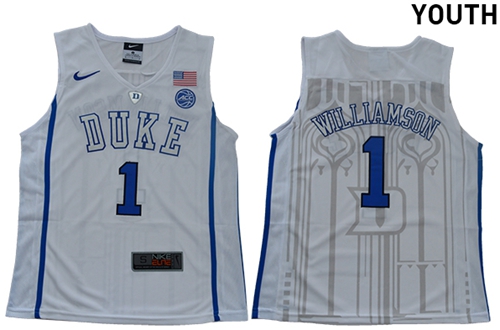 Blue Devils #1 Zion Williamson White Basketball Elite Stitched Youth College Jersey Blue Devils #1 Zion Williamson White Basketball Elite Stitched Youth College Jersey