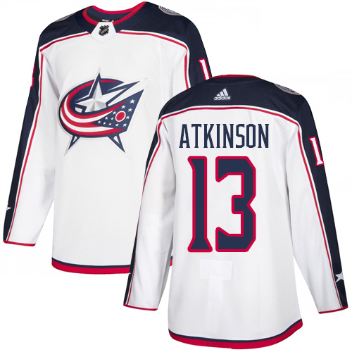 Blue Jackets #13 Cam Atkinson White Road Authentic Stitched Hockey Jersey Blue Jackets #13 Cam Atkinson White Road Authentic Stitched Hockey Jersey