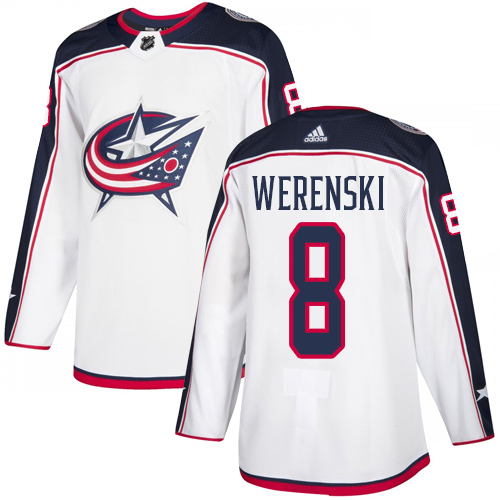 Blue Jackets #8 Zach Werenski White Road Authentic Stitched Hockey Jersey Blue Jackets #8 Zach Werenski White Road Authentic Stitched Hockey Jersey