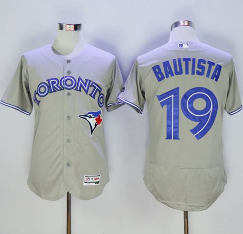 Blue Jays #19 Jose Bautista Grey Flexbase Authentic Collection Stitched MLB Jersey