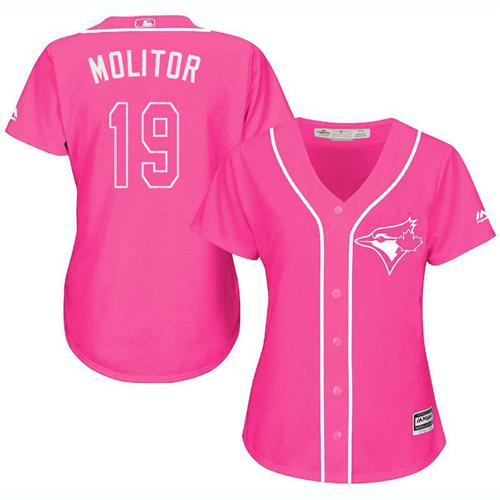 Blue Jays #19 Paul Molitor Pink Fashion Women's Stitched MLB Jersey Blue Jays #19 Paul Molitor Pink Fashion Women's Stitched MLB Jersey
