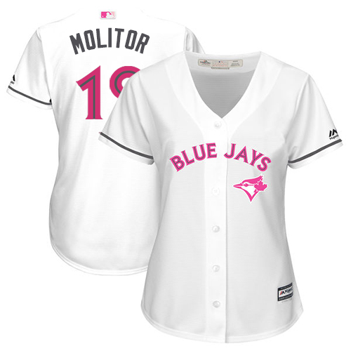 Blue Jays #19 Paul Molitor White Mother's Day Cool Base Women's Stitched MLB Jersey Blue Jays #19 Paul Molitor White Mother's Day Cool Base Women's Stitched MLB Jersey