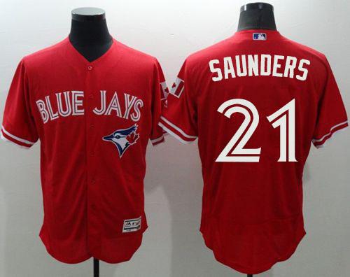 Blue Jays #21 Michael Saunders Red Flexbase Authentic Collection Canada Day Stitched MLB Jersey