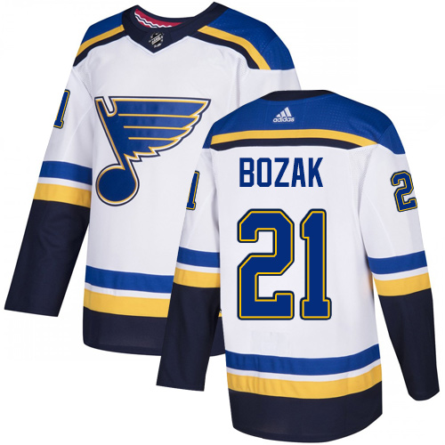 Blues #21 Tyler Bozak White Road Authentic Stitched Hockey Jersey