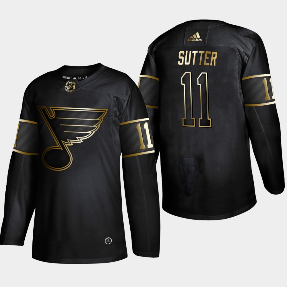 Blues 11 Brian Sutter Black Gold Adidas Jersey