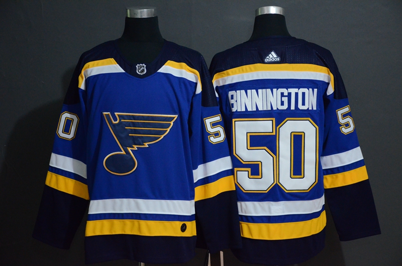 Blues 50 Jordan Binnington Blue Adidas Jersey
