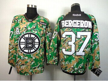 Boston Bruins #37 Patrice Bergeron Camo Veterans Day Practice NHL Jersey