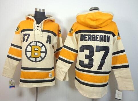 Boston Bruins #37 Patrice Bergeron Cream Sawyer Hooded Sweatshirt Stitched NHL Jersey Boston Bruins #37 Patrice Bergeron Cream Sawyer Hooded Sweatshirt Stitched NHL Jersey