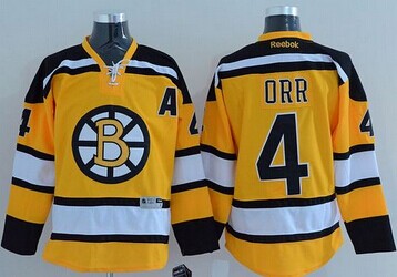 Boston Bruins #4 Bobby Orr Yellow Stitched NHL Jersey