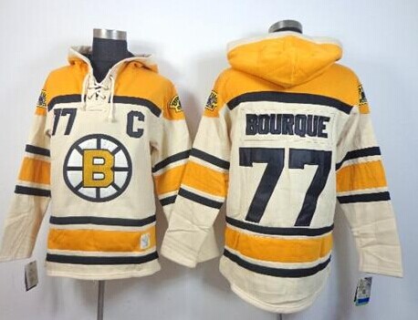 Boston Bruins #77 Ray Bourque Cream Sawyer Hooded Sweatshirt Stitched NHL Jersey Boston Bruins #77 Ray Bourque Cream Sawyer Hooded Sweatshirt Stitched NHL Jersey