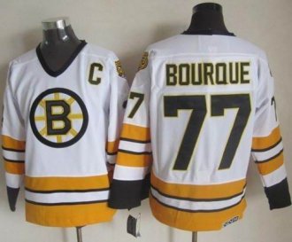Boston Bruins #77 Ray Bourque White-Yellow CCM Throwback Stitched NHL Jersey