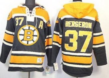 Boston Bruins 37 Patrice Bergeron Black Lace-Up NHL Jersey Hoodies