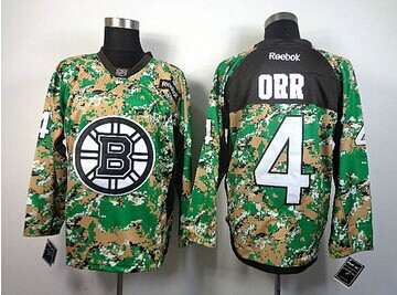 Boston Bruins 4# Bobby Orr Camo Veterans Day Practice NHL Jersey