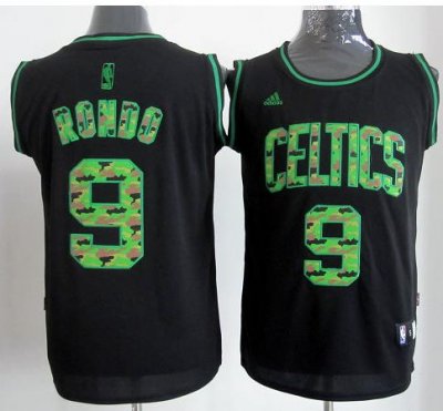 Boston Celtics 9 Rajon Rondo Black Revolution 30 Swingman NBA Jerseys Camo Number