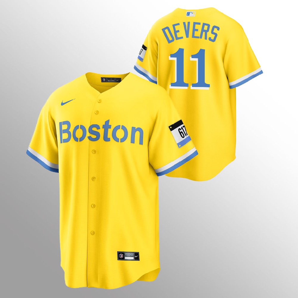 Boston Red Sox #11 Rafael Devers Men's Nike 2021 City Connect Gold Fans Version MLB Jersey