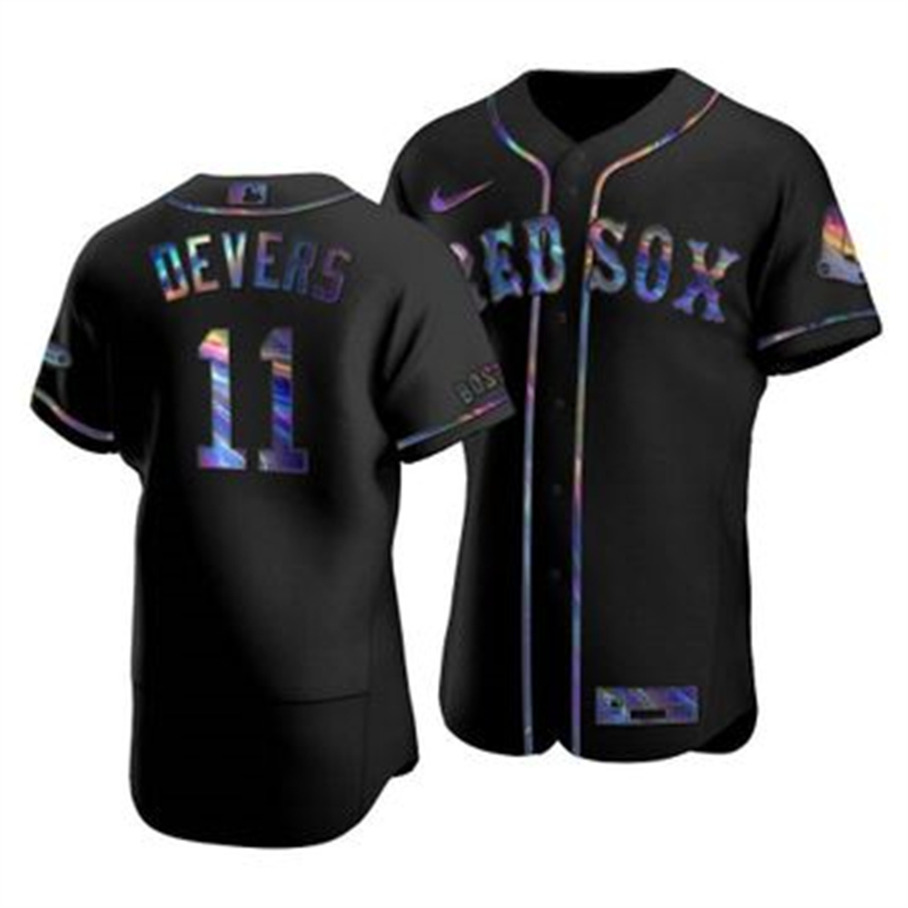 Boston Red Sox #11 Rafael Devers Men's Nike Iridescent Holographic Collection MLB Jersey - Black Boston Red Sox #11 Rafael Devers Men's Nike Iridescent Holographic Collection MLB Jersey - Black