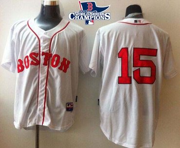 Boston Red Sox #15 Dustin Pedroia White Cool Base 2013 World Series Champions Patch Stitched Baseball Jersey