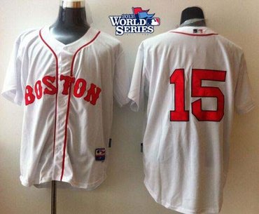 Boston Red Sox #15 Dustin Pedroia White Cool Base 2013 World Series Patch Stitched Baseball Jersey