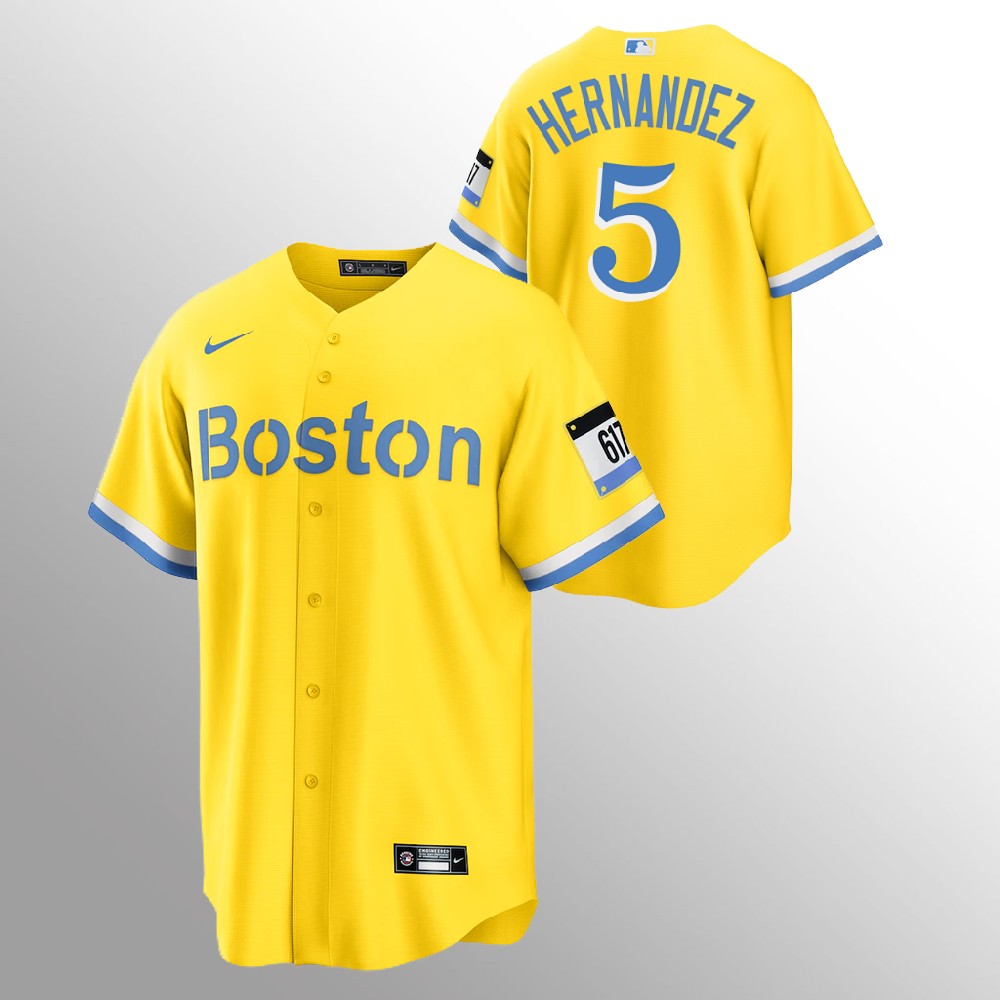 Boston Red Sox #5 Enrique Hernandez Men's Nike 2021 City Connect Gold Fans Version MLB Jersey