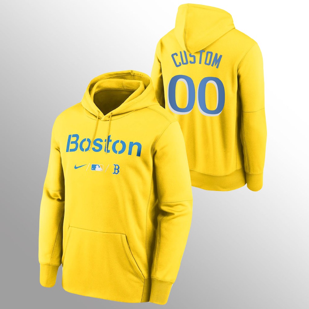 Boston Red Sox Personalized Men's 2021 City Connect Gold Pullover Baseball Hoodie Boston Red Sox Personalized Men's 2021 City Connect Gold Pullover Baseball Hoodie