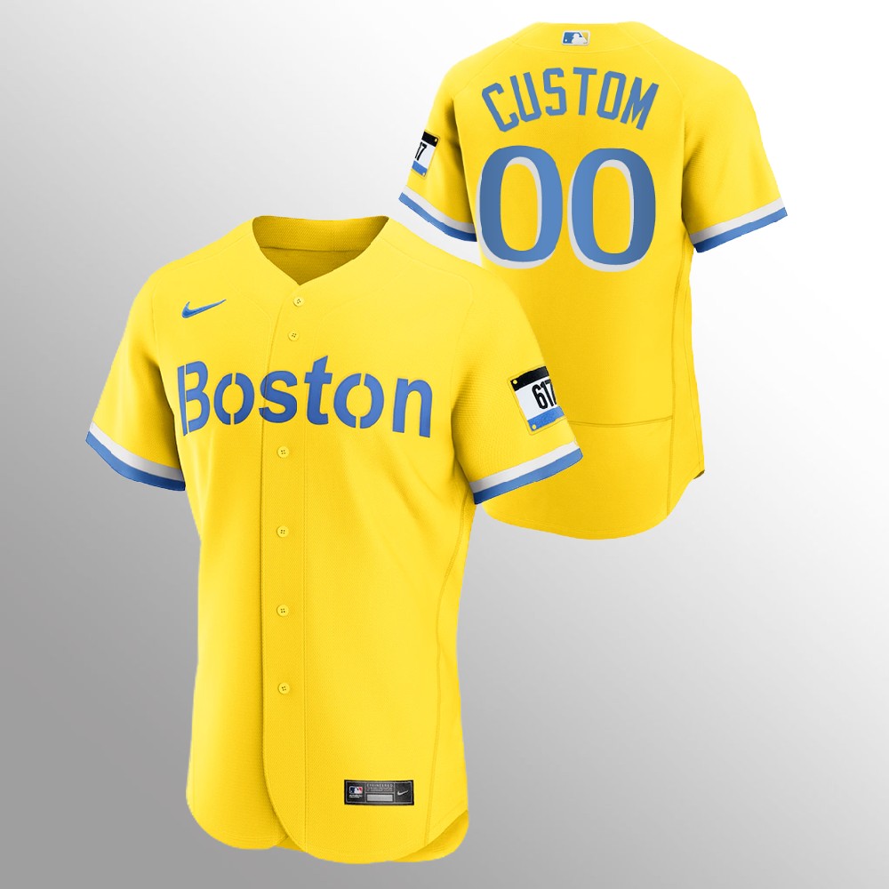 Boston Red Sox Personalized Men's Nike 2021 City Connect Gold Authentic MLB Jersey Boston Red Sox Personalized Men's Nike 2021 City Connect Gold Authentic MLB Jersey