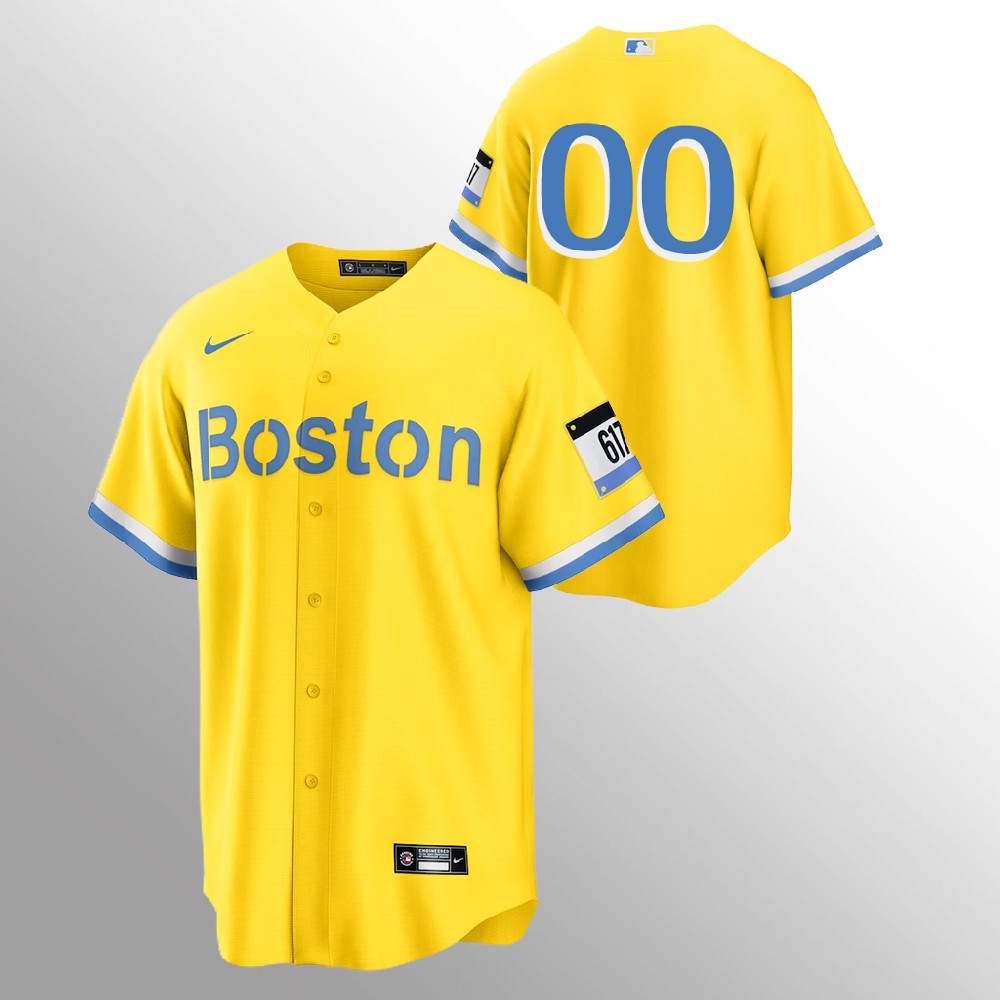 Boston Red Sox Personalized Men's Nike 2021 City Connect Gold Fans Version MLB Jersey - No Name Boston Red Sox Personalized Men's Nike 2021 City Connect Gold Fans Version MLB Jersey - No Name
