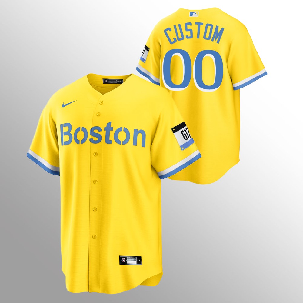 Boston Red Sox Personalized Men's Nike 2021 City Connect Gold Fans Version MLB Jersey Boston Red Sox Personalized Men's Nike 2021 City Connect Gold Fans Version MLB Jersey